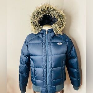 The North Face Women’s  Navy Puffer Jacket with Removable Faux Fur Trim